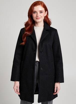 Manteau long coupe cintrée sans capuche noir B.YOUNG femme