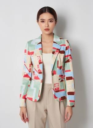 Blazer finition intérieure biaisée beige ICHI femme
