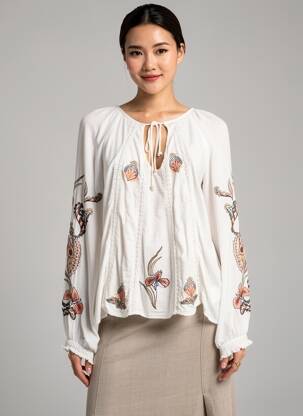 Blouse col rond manches longues beige MOLLY BRACKEN femme