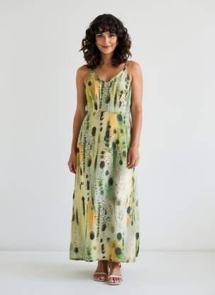 Robe longue imprimé fantaisie sans manche vert SURKANA femme