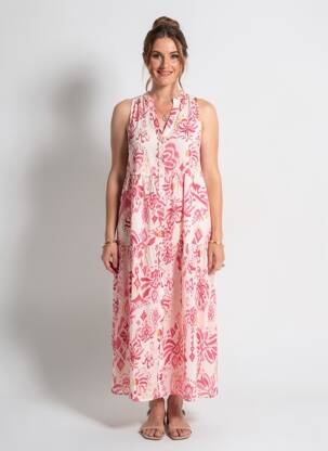 Robe longue tissage popeline sans manche rose SURKANA femme