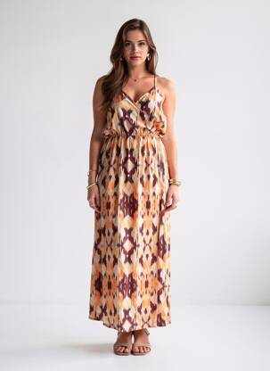 Robe longue tissage popeline sans manche orange FREEMAN T.PORTER femme