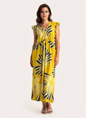 Robe longue imprimé fantaisie manches courtes jaune WHITE STUFF femme