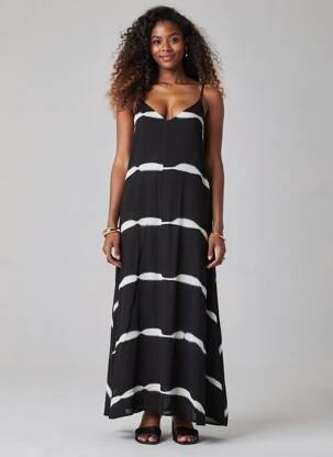 Robe longue fines bretelles fines bretelles noir FREEMAN T.PORTER femme