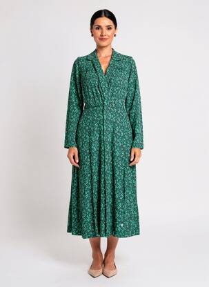 Robe mi-longue imprimé fantaisie manches longues vert BLUTSGESCHWISTER femme