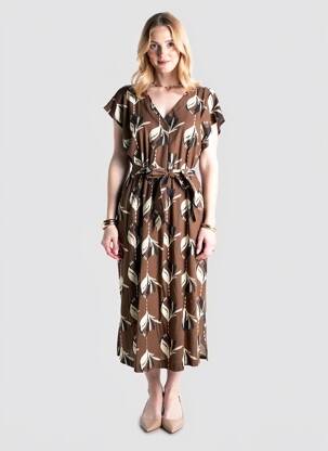 Robe mi-longue imprimé fantaisie manches courtes marron WHITE STUFF femme