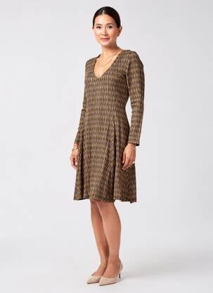 Robe mi-longue imprimé fantaisie manches longues noir SURKANA femme