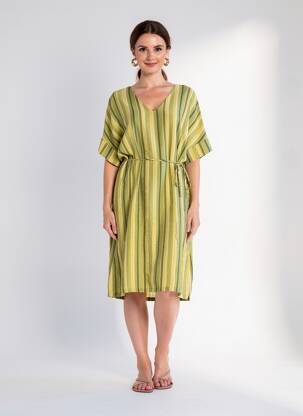 Robe mi-longue manches courtes manches courtes vert SURKANA femme