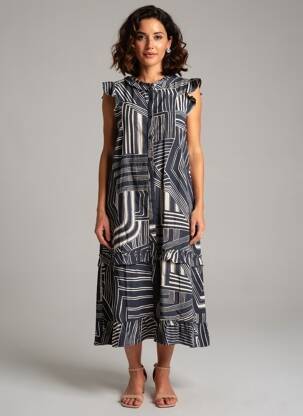 Robe mi-longue imprimé fantaisie manches courtes bleu STREET ONE femme