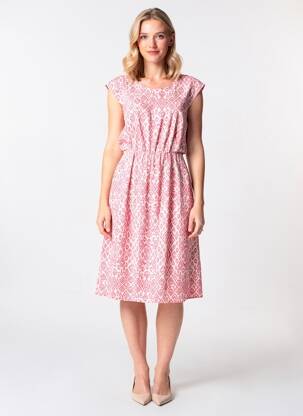 Robe mi-longue imprimé fantaisie manches courtes rose ICHI femme