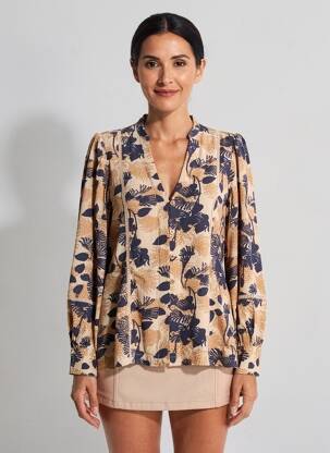 Chemisier imprimé fleurs manches longues beige WHITE STUFF femme