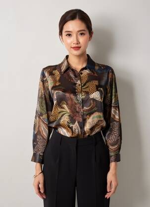 Chemisier coupe cintrée manches longues noir GEISHA femme