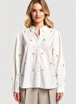 Chemisier tissage popeline manches longues beige ICHI femme