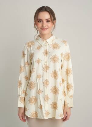 Tunique manches longues imprimé fantaisie beige SURKANA femme