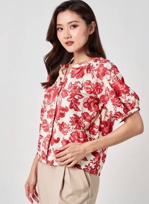 Chemisier manches courtes manches courtes rouge ICHI femme