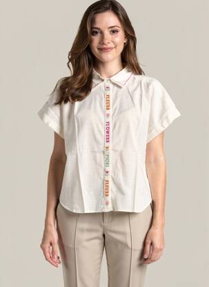 Chemisier manches courtes manches courtes beige ICHI femme