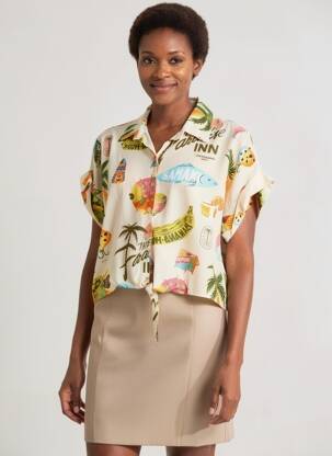 Chemisier manches courtes manches courtes beige GEISHA femme