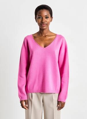 Pull col v manches longues rose L'ATELIER D'ANNA femme
