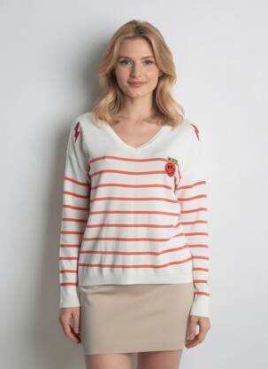 Pull col v manches longues blanc FREEMAN T.PORTER femme