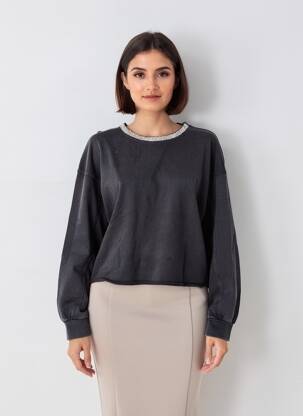Sweat-shirt coupe over-size manches longues gris ICHI femme