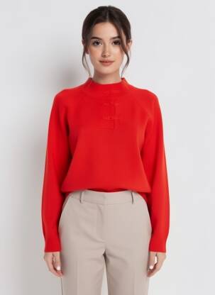 Pull stretch manches longues rouge ICHI femme