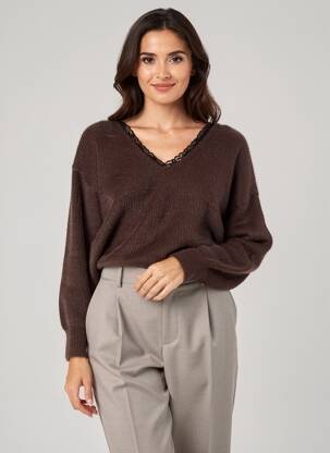 Pull col v manches longues marron MOLLY BRACKEN femme
