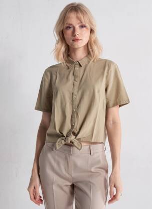 Chemisier manches courtes manches courtes marron ICHI femme