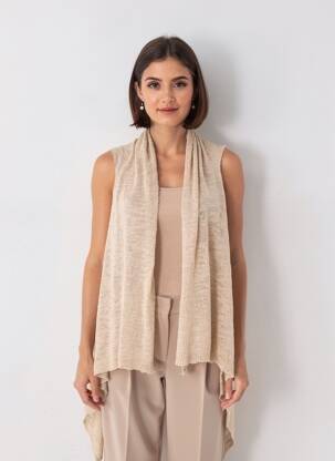 Gilet sans manche col v beige BSB femme