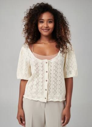Gilet manches courtes coupe cintrée beige ICHI femme