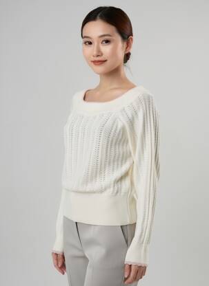 Pull maille ajourée manches longues beige BLUTSGESCHWISTER femme