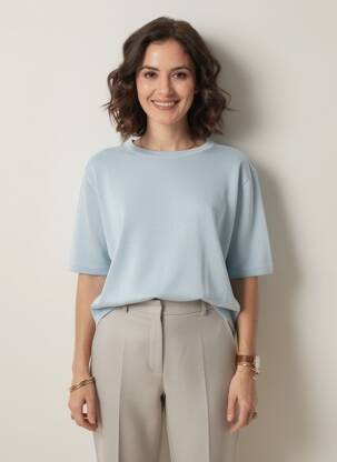 Pull coupe cintrée manches courtes bleu RINO & PELLE femme