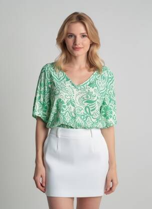 Blouse fermeture boutonnée au dos manches courtes vert ICHI femme