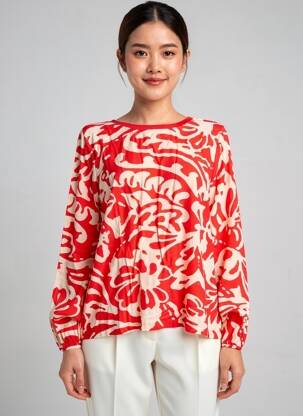 Blouse tissage popeline manches longues rouge STREET ONE femme