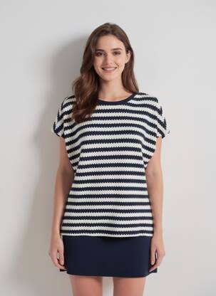 Pull coupe cintrée manches courtes bleu FREEMAN T.PORTER femme