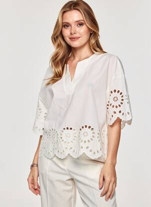Blouse tissage popeline manches 3/4 beige RINO & PELLE femme
