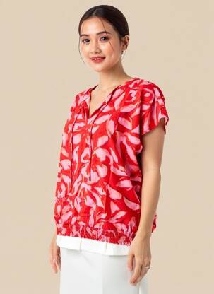 Blouse tissage popeline manches courtes rouge STREET ONE femme