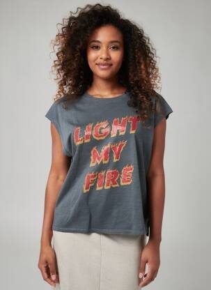 T-shirt sérigraphie avec strass manches courtes gris FREEMAN T.PORTER femme