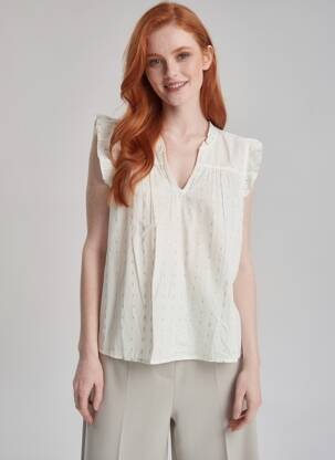 Blouse légère et transparente manches courtes beige ICHI femme