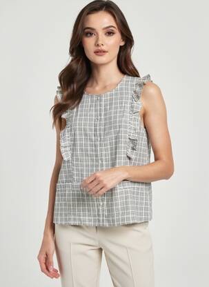 Chemisier manches courtes manches courtes beige ICHI femme