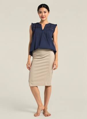 Blouse tissage popeline manches courtes bleu STREET ONE femme