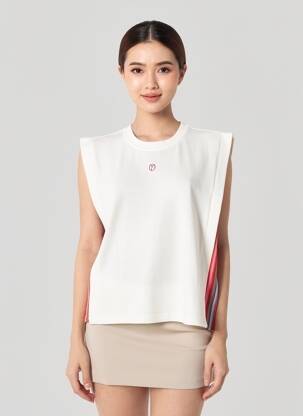 Pull coupe cintrée manches courtes beige ICHI femme