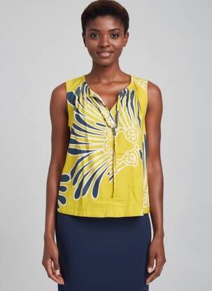 Blouse imprimé fantaisie sans manche jaune WHITE STUFF femme