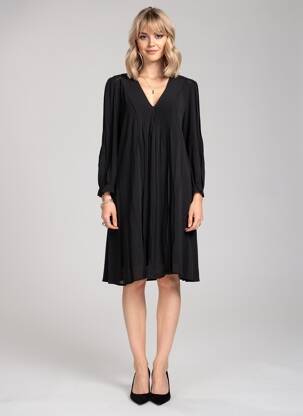 Robe mi-longue coupe fluide manches longues noir FREEMAN T.PORTER femme