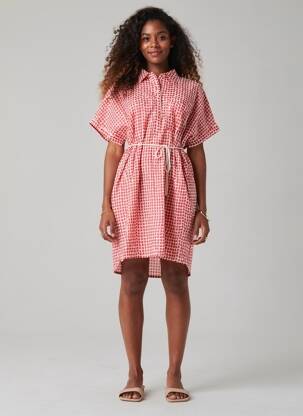 Robe mi-longue imprimé fantaisie manches courtes rouge ICHI femme