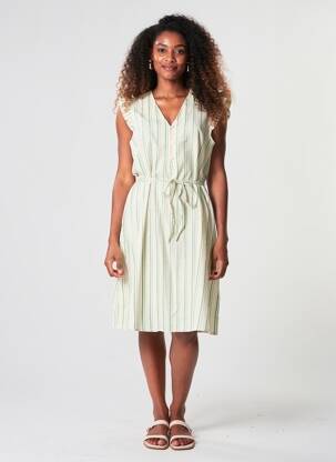 Robe mi-longue manches courtes manches courtes vert ICHI femme