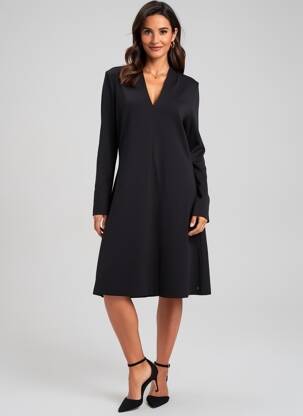 Robe mi-longue coupe fluide manches longues noir SURKANA femme