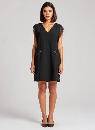 Robe courte fermeture zippée au dos manches courtes noir FREEMAN T.PORTER femme