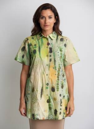 Tunique manches courtes tissage crêpe vert SURKANA femme