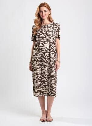 Robe mi-longue manches courtes manches courtes marron STREET ONE femme