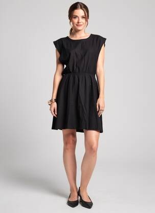 Robe mi-longue manches courtes manches courtes noir ICHI femme
